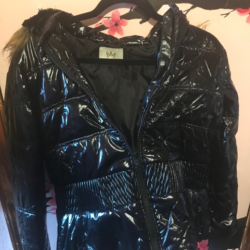 Nicki Minaj black fur lined puffer jacket